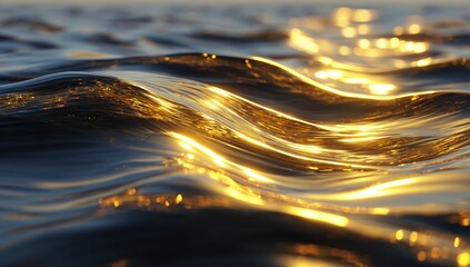 Golden water waves reflecting sunlight