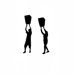 Silhouette of volunteers releasing lanterns at night isolated on white background