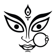 Durga Maa face vector illustration icon set, Hindu goddess, abstract religious art, Indian festival Navratri, spiritual traditional design.