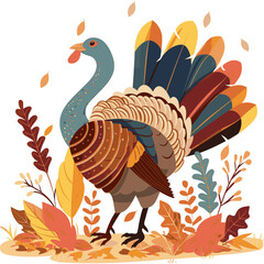Fototapeta premium Turkey Standing in Autumn Field Vector