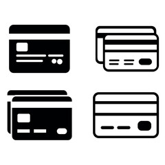 Illustration of multiple credit cards displayed in a simple black and white graphic format style design