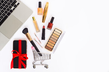 A wide array of cosmetics and various beauty products featuring exciting shopping elements