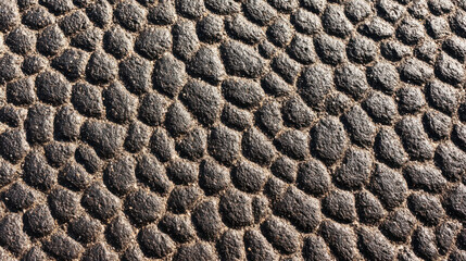 Detailed close up showcases the dark textured surface reminiscent of reptile skin, highlighting its irregular pattern and rough, organic appearance perfectly.
