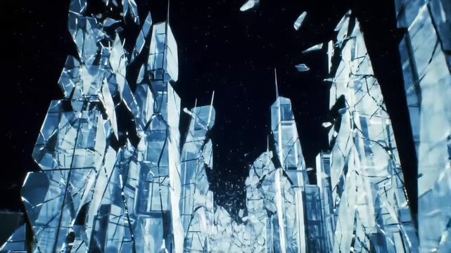 Cinematic CGI of Futuristic Glass City Collapsing into Dust