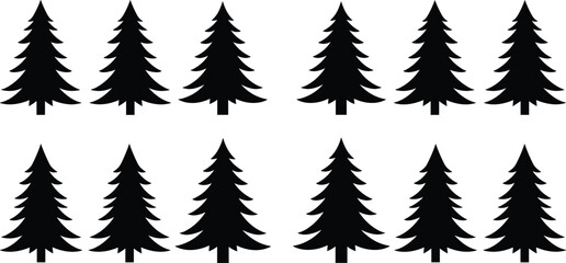 Seamless Pattern of Pine Tree Silhouettes, Evergreen Forest Illustration, Black Tree Icons, Minimalist Nature Design for Background and Decoration