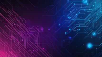 Vibrant Neon Circuitry with Pink-Blue Gradient Glow and Interconnected Digital Pathways