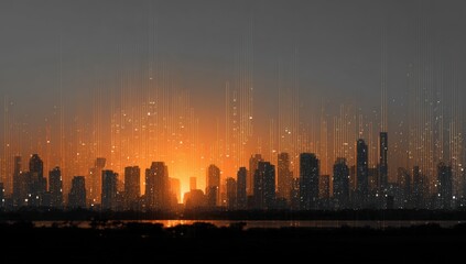 Fototapeta premium City skyline at dawn, digitally enhanced