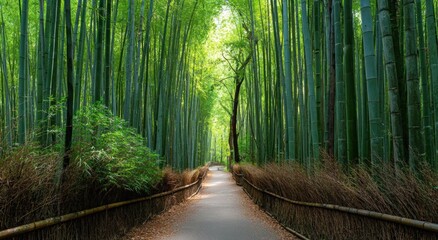 Obraz premium Sunlit Bamboo Grove Path