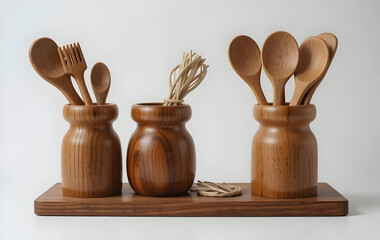 Set of two desk- wooden kitchenware isolated on white