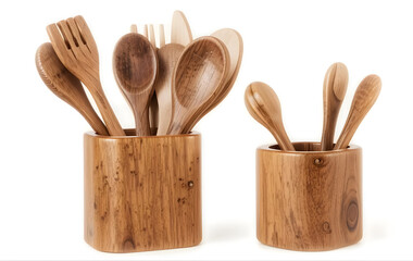 Set of two desk- wooden kitchenware isolated on white