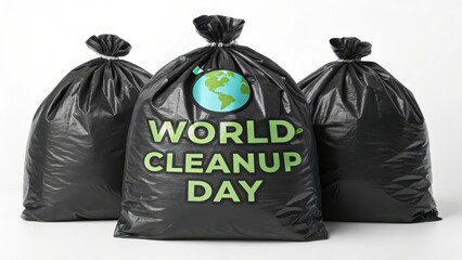 World Cleanup Day Event with Black Garbage Bags and Earth Icon