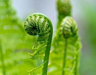 Close-up of a fern's unfurling frond