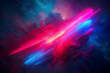 Vibrant neon light streaks intersecting in a cosmic nebula explosion