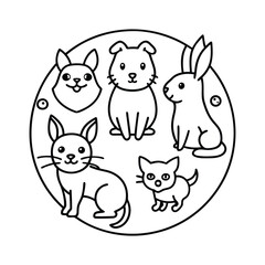 Cute cartoon animals circle illustration with dog cat and rabbit
