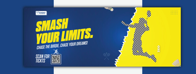 Badminton smash your limits cover template design for social media promotion