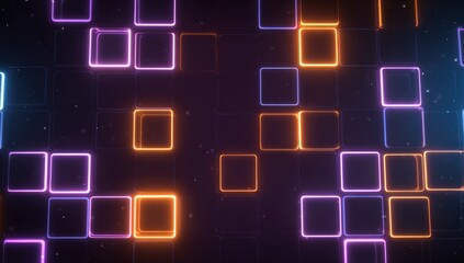 Abstract glowing squares on a dark background.  Dynamic digital design