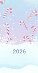 Candy canes falling in winter snow with pastel background 2026  