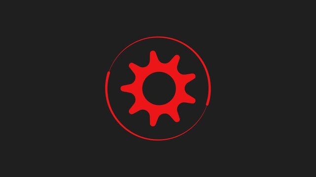 Abstract red gear symbol with circular outline on dark gray background
