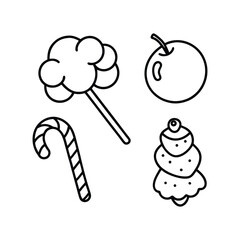 Collection of simple line art holiday treats and symbols