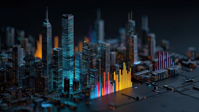 Futuristic city skyline, abstract design
