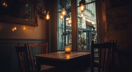 Cozy interior cafe scene at twilight