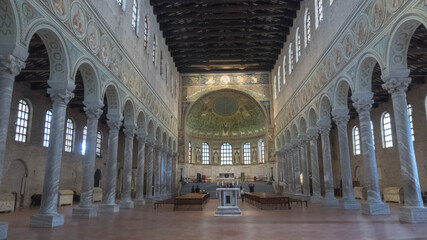 interior view of historic basilica of sant'apollinare in classe in ravenna, emilia romagna, italy