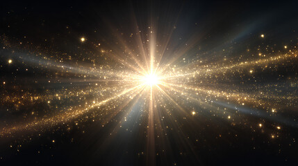 white and gold sparkle explosion with stardust glow, glitter flare and shining dust, 1920 festive magic burst with holiday light, star and bright glow effect.