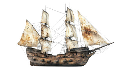 Ancient pirate ship illustration in PNG style with transparent background for nautical and maritime-themed designs and projects