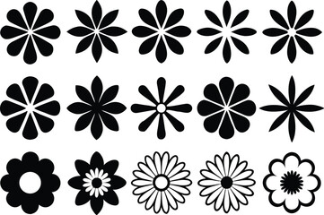 Fototapeta premium Collection of Stylized Black Flower Designs on White Background for Creative Projects and Floral Theme Designs