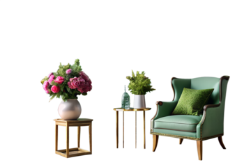 Elegant armchair with flowers isolated on white background