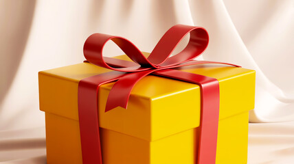 3D rendered gift box, bright yellow matte, clean geometric edges