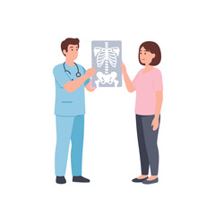 Doctor Explaining X-ray Results to a Patient, Showing Skeletal Structure.