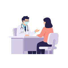 Obraz premium Doctor in White Coat Consulting Patient at Desk, Wearing Mask and Glasses.