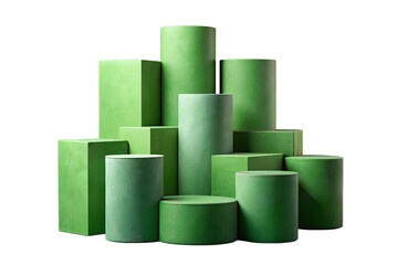 Group of green cylinders and rectangles isolated on white background
