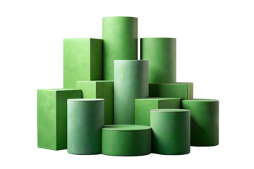 Group of green cylinders and rectangles isolated on white background