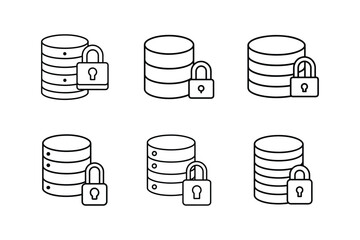 database lock icon line art vector illustration