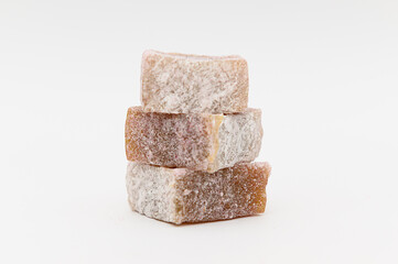 Brown marmalade, chewy sweet dessert. Delicious colorful jelly.