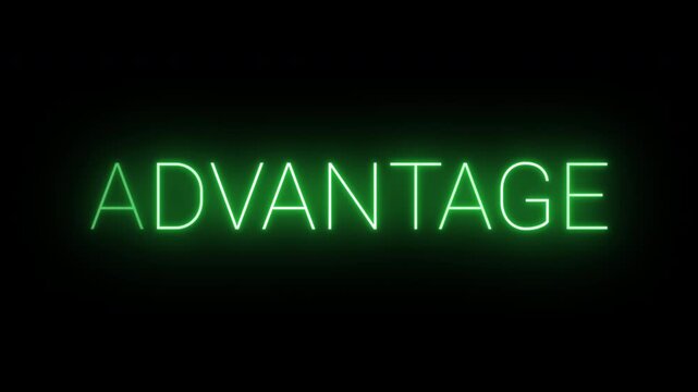 Flickering neon green advantage sign animated on black background.
