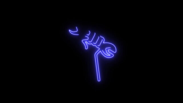 The image shows a neon sign depicting a raised fist holding a wrench.