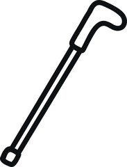 Minimal line art icon of a white cane for blind people, symbol of vision support and accessibility.