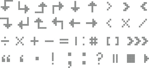 Pixel icon set vector illustration. arrows, signs, keyboard keys, symbols, punctuation, typographic, mathematical, typography.