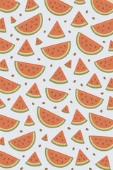 Seamless Handdrawn Cute Watermelon Fruit Pattern on a White Background