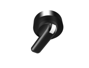 Isolated 3D Rendered Black Control Knob with Lever Handle for Technical Presentations and UI Design Mockups: High-Resolution Precision Adjustment Dial Component on Transparent PNG Background.