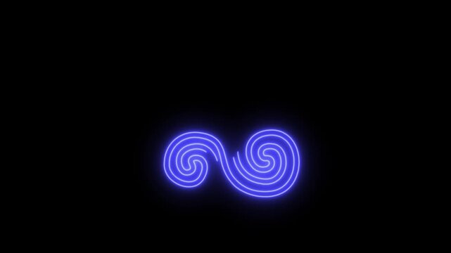 A glowing blue Triskelion, also known as a Triskele or Triple Spiral, on a black background.