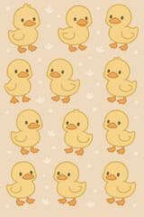 Cartoon Style Repeating Duck Pattern Illustration for Baby and Kids