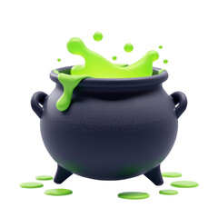 Creative 3d halloween cauldron with green potion spooky atmosphere festive decoration close-up view