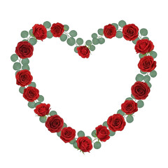 Naklejka premium Red rose heart floral wreath isolated on transparent background