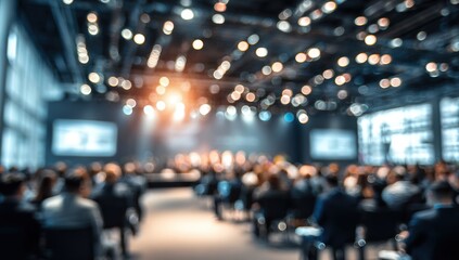 Blurred interior of a large conference hall