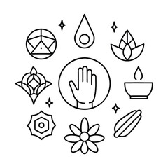 Spiritual and wellness symbols arranged in a circle