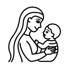 Stylized mother holding her baby in a loving embrace
